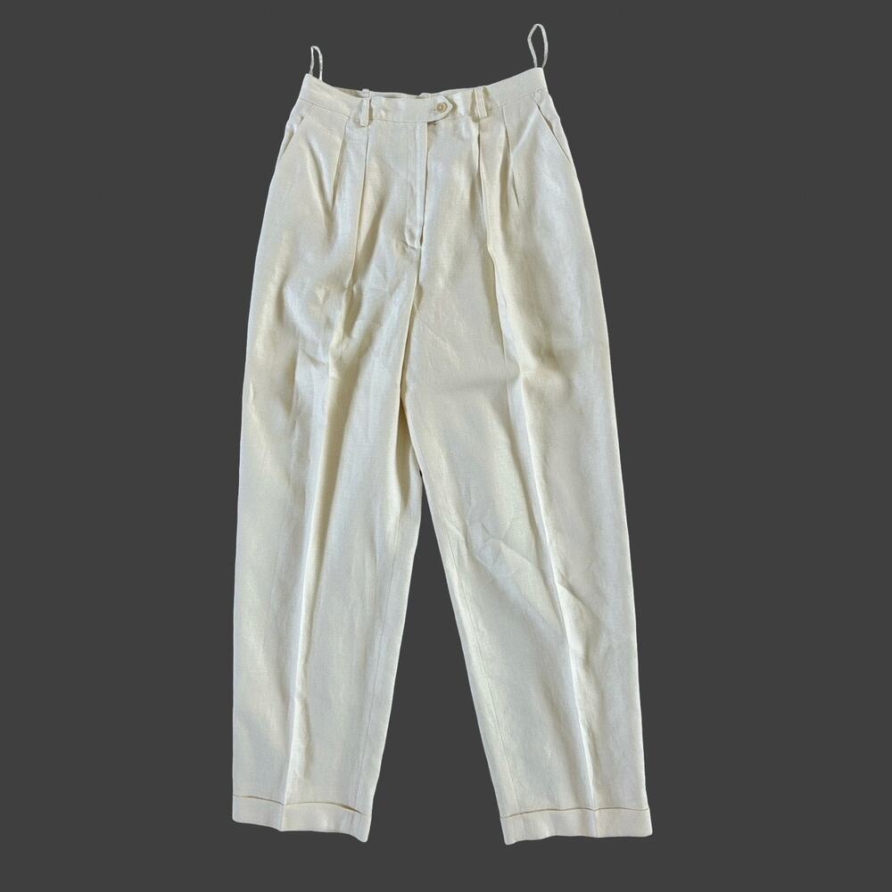 Vintage Lauren Ralph Lauren Linen Pleated Trousers Ivory Cream Pants Women’s 10